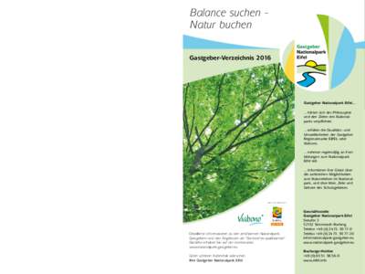 Balance suchen Natur buchen  MARKEN-ERLEBNISWELT Gastgeber-Verzeichnis 2016