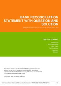 BANK RECONCILIATION STATEMENT WITH QUESTION AND SOLUTION BRSWQAS-28-COUS11-PDF | File Size 3,111 KB | 57 Pages | 27 Aug, 2016  TABLE OF CONTENT