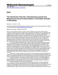 Two New Exotic Pest Ants Pseudomyrmex gracilis and Monomorium floricola Collected in Mississippi