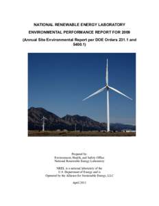 National Renewable Energy Laboratory Environmental Performance Report for[removed]Annual Site Environmental Report per DOE Orders[removed]and[removed])