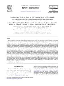 Available online at www.sciencedirect.com  Geochimica et Cosmochimica Acta–137 www.elsevier.com/locate/gca  Evidence for free oxygen in the Neoarchean ocean based