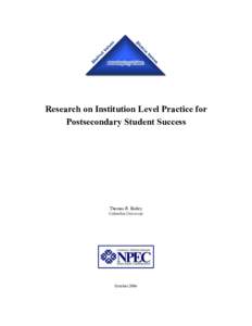 DRAFT: Research on Institution Level Practice for Postsecondary Student Success