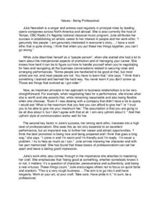 Values - Being Professional Julie Nesrallah is a singer and actress cast regularly in principal roles by leading opera companies across North America and abroad. She is also currently the host of Tempo, CBC Radio 2ʼs fl