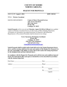 COUNTY OF MOORE NORTH CAROLINA REQUEST FOR PROPOSALS ISSUE DATE: August 1, 2014  RFP#: [removed]