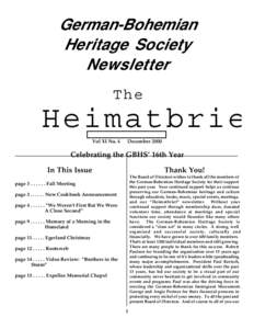 German-Bohemian Heritage Society Newsletter The  Heimatbrie