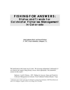 FISHING FOR ANSWERS:  Status and Trends for Coldwater Fisheries Management in Colorado