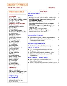 ISSUE Vol. VII No. 2  May 2012 CONTENT  ERENET PROFILE