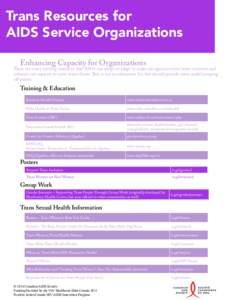 Trans Resources for AIDS Service Organizations Enhancing Capacity for Organizations There are many existing resources that ASOs can adopt or adapt to make our agencies more trans-inclusive and enhance our capacity to ser