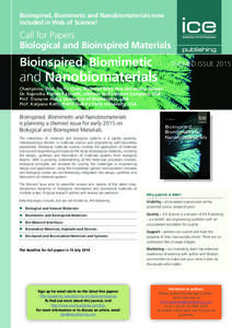 Bioinspired, Biomimetic and Nanobiomaterials now included in Web of Science! Call for Papers Biological and Bioinspired Materials