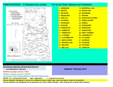 SASKATCHEWAN  TV Reception By Location Full & Low Power Stations and Translators 1 - ASSINIBOIA