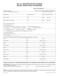 Mayl 2014 MF-112 Registration for Vendor Motor Vehicle Fuel Tax Refunds