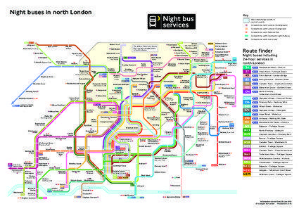 Night buses in north London  Key