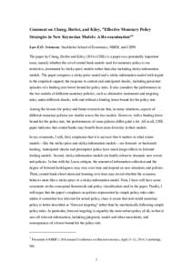 Comment on Chung, Herbst, and Kiley, ”Effective Monetary Policy Strategies in New Keynesian Models: A Re-examination”∗ Lars E.O. Svensson, Stockholm School of Economics, NBER, and CEPR The paper by Chung, Herbst an