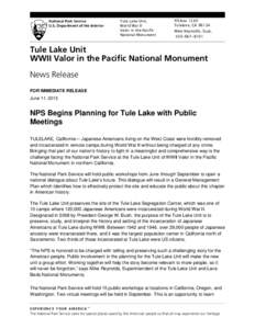 National Park Service U.S. Department of the Interior Tule Lake Unit, World War II Valor in the Pacific