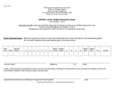 Form A12E New Hampshire Department of Education Division of Program Support Bureau of Data Management 101 Pleasant Street, Concord NH[removed]Phone: [removed]Fax: [removed]