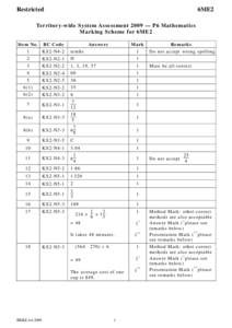 Restricted  6ME2 Territory-wide System Assessment 2009 — P6 Mathematics Marking Scheme for 6ME2