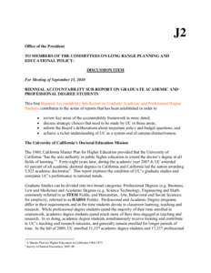 J2 Office of the President TO MEMBERS OF THE COMMITTEES ON LONG RANGE PLANNING AND EDUCATIONAL POLICY: DISCUSSION ITEM For Meeting of September 15, 2010