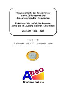 Steuerstatistik der Einkommen in den Ostkantonen und den angrenzenden Gemeinden Einkommen der natürlichen Personen sowie die im Ausland erzielten Einkommen Übersicht