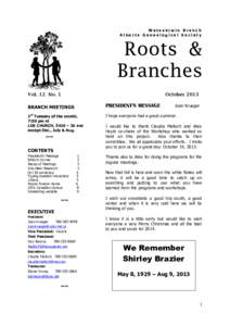 Wetaskiwin Branch Alberta Genealogical Society Roots & Branches Vol. 12 No. 1