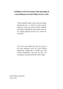 Guidelines on the Prevention of the Spreading of Avian Influenza in Social Welfare Service Units 