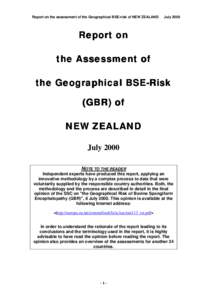 Report on the assessment of the Geographical BSE-risk of NEW ZEALAND  July 2000 Report on the Assessment of