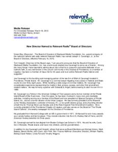 Media Release For Immediate Release: March 19, 2013 Media Contact: Nancy Jensen[removed]removed]
