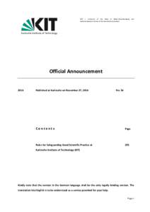KIT – University of the State of Baden-Wuerttemberg and National Research Center of the Helmholtz Association Official Announcement  2014