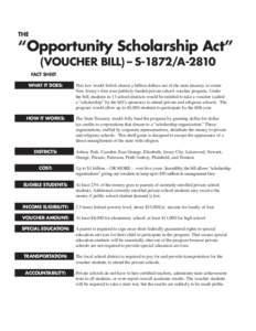 THE  “Opportunity Scholarship Act” (VOUCHER BILL) – S-1872/AFACT SHEET