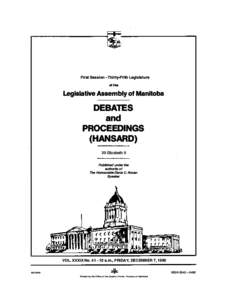 First Session Thirty-Fifth Legislature • of the  Legislative Assembly of Manitoba