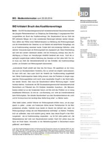 BID - Medieninformation vomBID Bundesarbeitsgemeinschaft Immobilienwirtschaft Deutschland BID kritisiert Bruch des Koalitionsvertrags