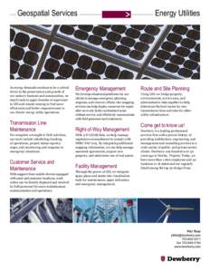 Geospatial Services  As energy demands continue to be a critical driver to the preservation and growth of our nation’s business and communities, we stand ready to apply decades of experience