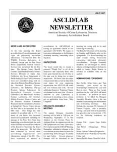 JULY[removed]ASCLD/LAB NEWSLETTER American Society of Crime Laboratory Directors Laboratory Accreditation Board