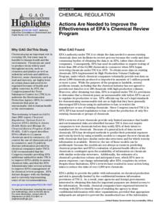 GAO-06-1032T Highlights, CHEMICAL REGULATION: Actions Are Needed to Improve the Effectiveness of EPA's Chemical Review Program