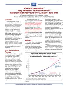 Wireless Substitution: Early Release of Estimates From the National Health Interview Survey, January-June 2012