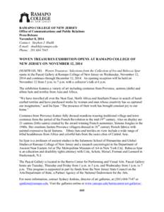    RAMAPO COLLEGE OF NEW JERSEY Office of Communications and Public Relations Press Release November 8, 2014