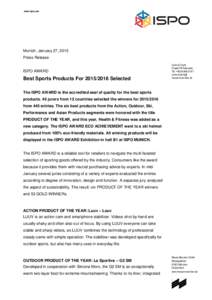 www.ispo.com  Munich, January 27, 2015 Press Release  ISPO AWARD