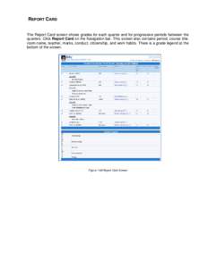 REPORT CARD The Report Card screen shows grades for each quarter and for progressive periods between the quarters. Click Report Card on the Navigation bar. This screen also contains period, course title, room name, teach