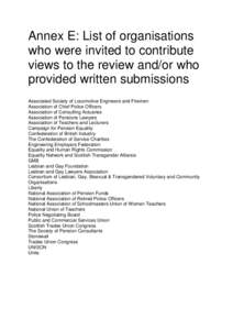 List of organisations who were invited to contribute views to the review and/or who provided written submissions