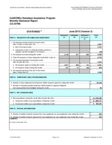 CALIFORNIA DEPARTMENT OF SOCIAL SERVICES DATA SYSTEMS AND SURVEY DESIGN BUREAU STATE OF CALIFORNIA - HEALTH AND HUMAN SERVICES AGENCY  CalWORKs Homeless Assistance Program