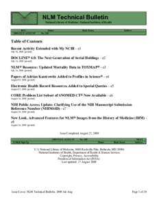 NLM Technical Bulletin, July-August 2009