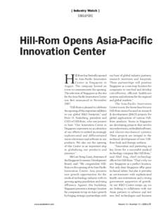 [ Industry Watch ]  SINGAPORE Hill-Rom Opens Asia-Pacific Innovation Center