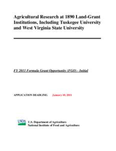 Agricultural Research at 1890 Land-Grant Institutions, Including Tuskegee University and West Virginia State University FY 2011 Formula Grant Opportunity (FGO) - Initial