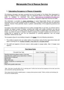 Merseyside Fire & Rescue Service  1. Calculating Occupancy in Places of Assembly The following information has been extracted from the CLG guide for Fire Safety Risk Assessment in Small and Medium Places of Assembly unde