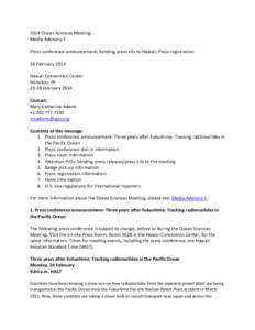 2014 Ocean Sciences Meeting Media Advisory 2 Press conference announcement; Sending press kits to Hawaii; Press registration 18 February 2014 Hawaii Convention Center Honolulu, HI