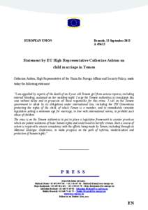EUROPEA0 U0IO0  Brussels, 13 September 2013 A[removed]Statement by EU High Representative Catherine Ashton on
