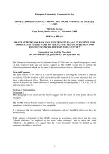 European Community Comments for the CODEX COMMITTEE ON NUTRITION AND FOODS FOR SPECIAL DIETARY USES Thirtieth Session Cape Town, South Africa, 3 - 7 November 2008 AGENDA ITEM 5