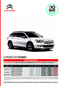 CITROËN C5 TOURER AKTUÁLNÍ AKCE • Exkluzivní ﬁnancování s Citroën Financial Services s dodatečnou slevouKč na všechny verze z Akční ceny Úroveň výbavy