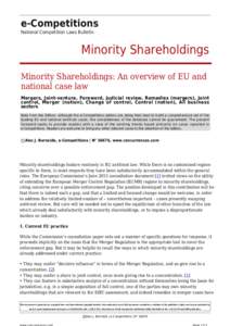 e-Competitions National Competition Laws Bulletin Minority Shareholdings Minority Shareholdings: An overview of EU and national case law