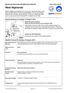 MOUNTAIN WEATHER INFORMATION SERVICE  www.mwis.org.uk West Highlands Western Highlands accessible from, and south of, Glenfinnan (Road to the