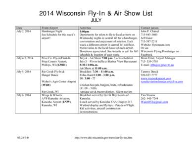 2014 Wisconsin Fly-In & Air Show List JULY Date July 2, 2014  Event/Airport